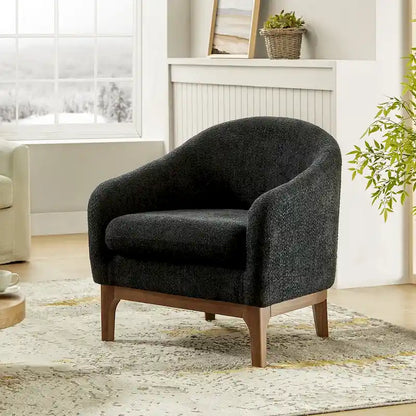 Augus Modern Boucle Accent Barrel Chair with Solid Wood Legs by