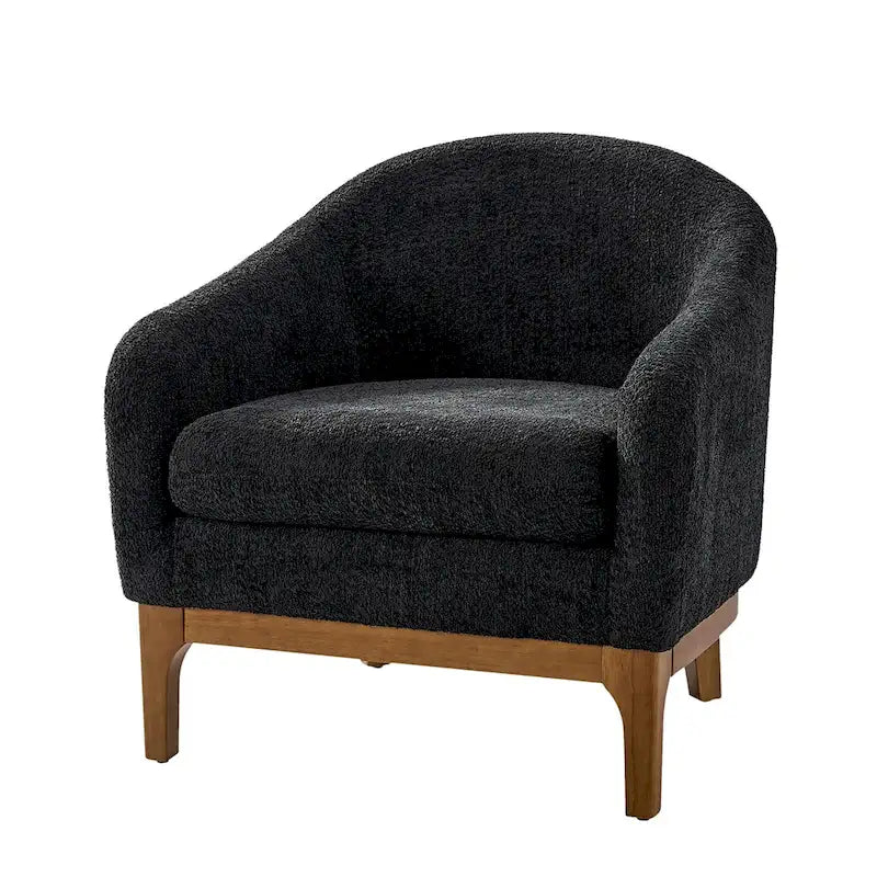 Augus Modern Boucle Accent Barrel Chair with Solid Wood Legs by