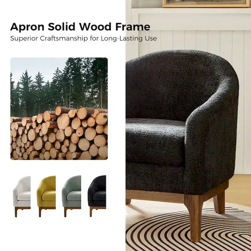 Augus Modern Boucle Accent Barrel Chair with Solid Wood Legs by