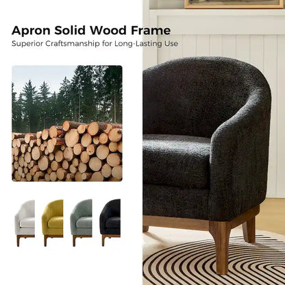 Augus Modern Boucle Accent Barrel Chair with Solid Wood Legs by