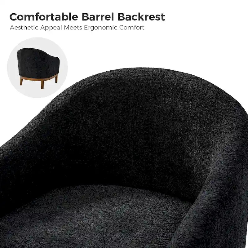 Augus Modern Boucle Accent Barrel Chair with Solid Wood Legs by