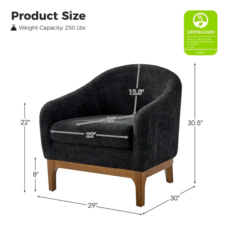 Augus Modern Boucle Accent Barrel Chair with Solid Wood Legs by