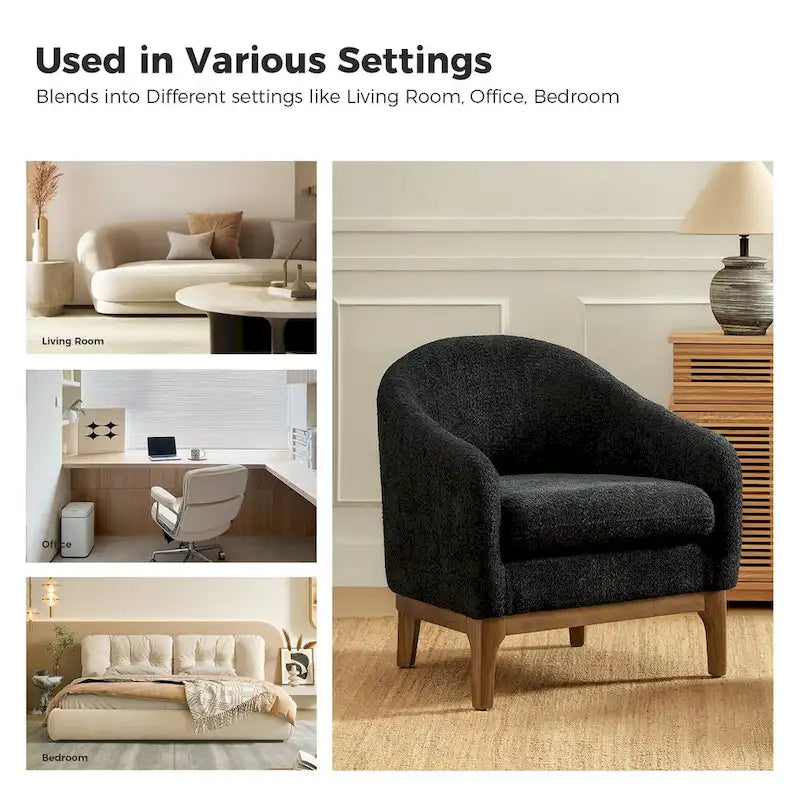 Augus Modern Boucle Accent Barrel Chair with Solid Wood Legs by