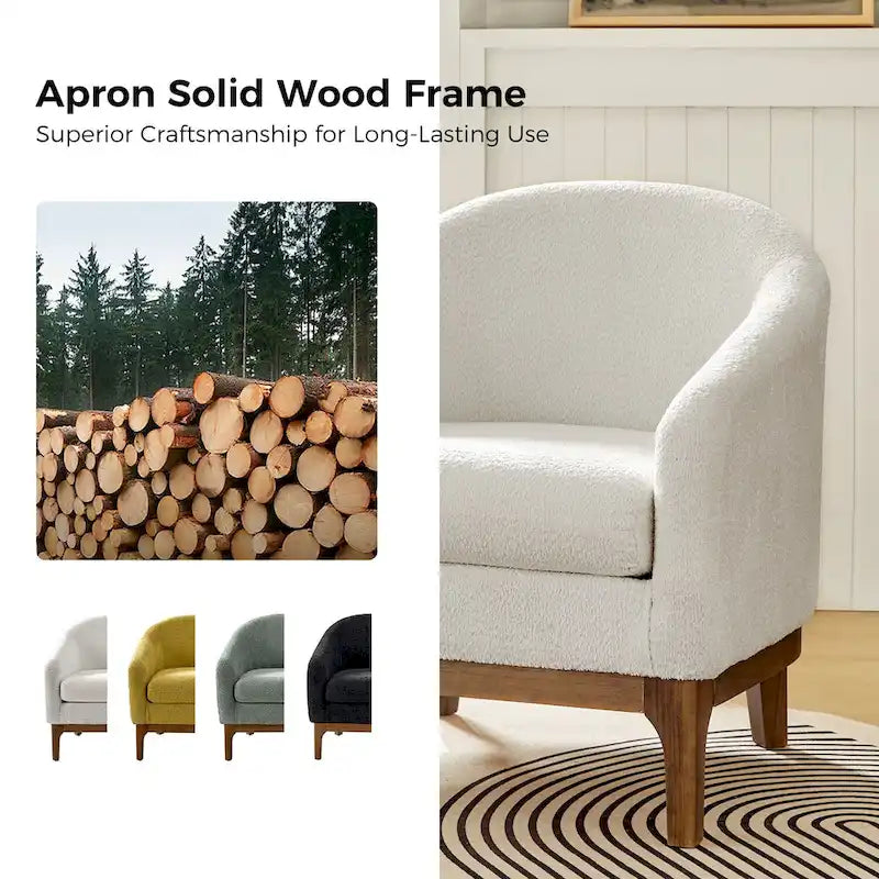 Augus Modern Boucle Accent Barrel Chair with Solid Wood Legs by