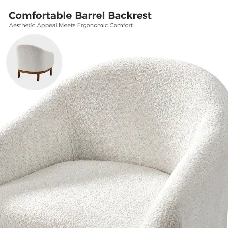Augus Modern Boucle Accent Barrel Chair with Solid Wood Legs by