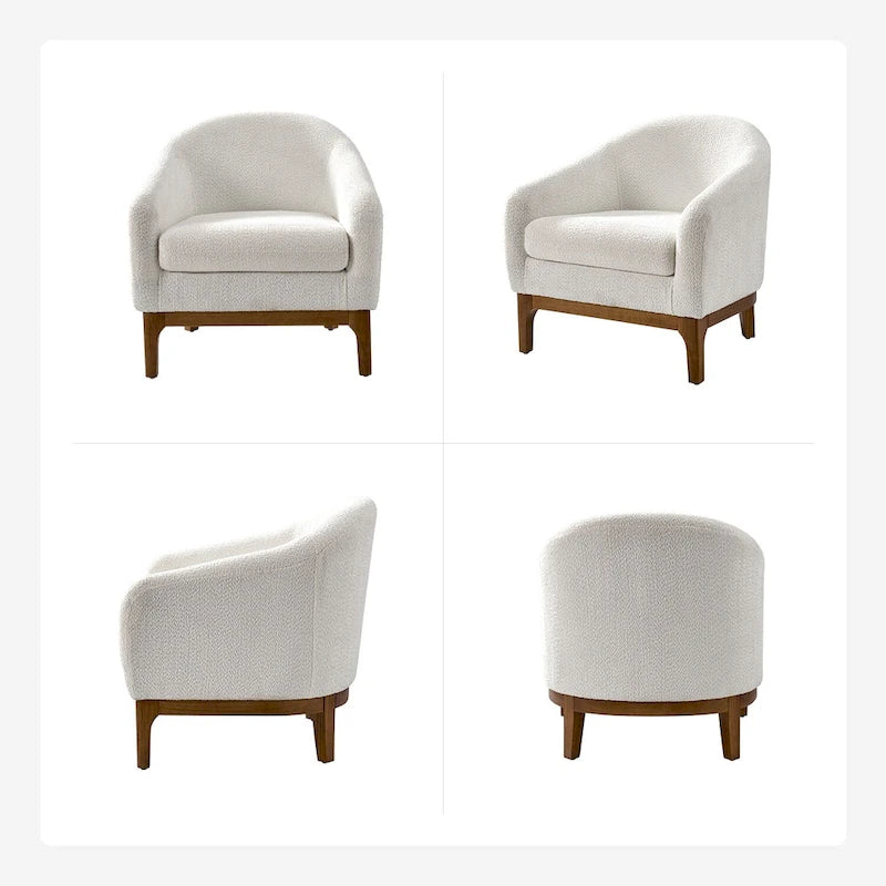 Augus Modern Boucle Accent Barrel Chair with Solid Wood Legs by