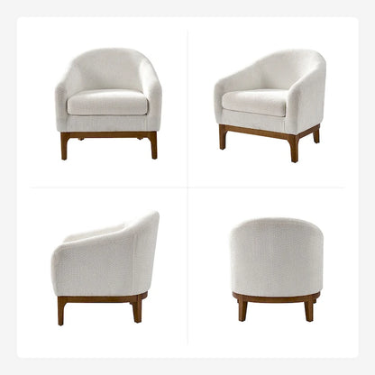 Augus Modern Boucle Accent Barrel Chair with Solid Wood Legs by