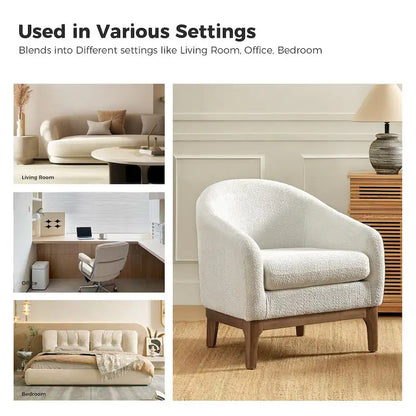 Augus Modern Boucle Accent Barrel Chair with Solid Wood Legs by