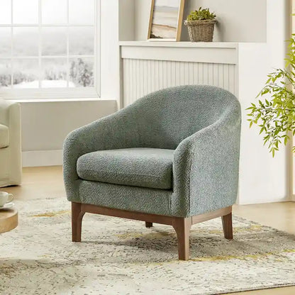 Augus Modern Boucle Accent Barrel Chair with Solid Wood Legs by