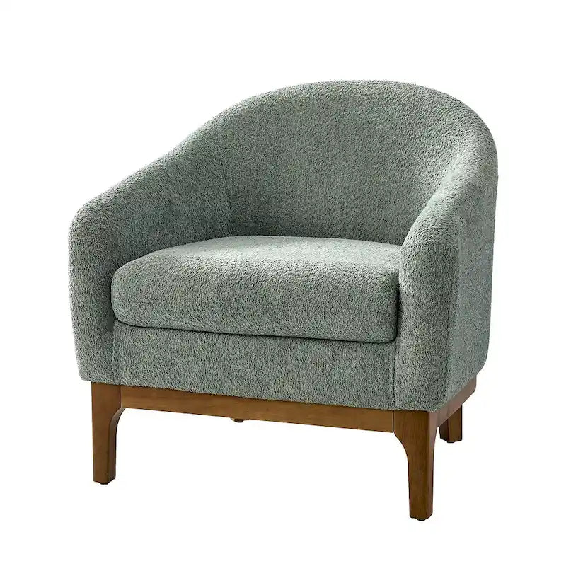 Augus Modern Boucle Accent Barrel Chair with Solid Wood Legs by