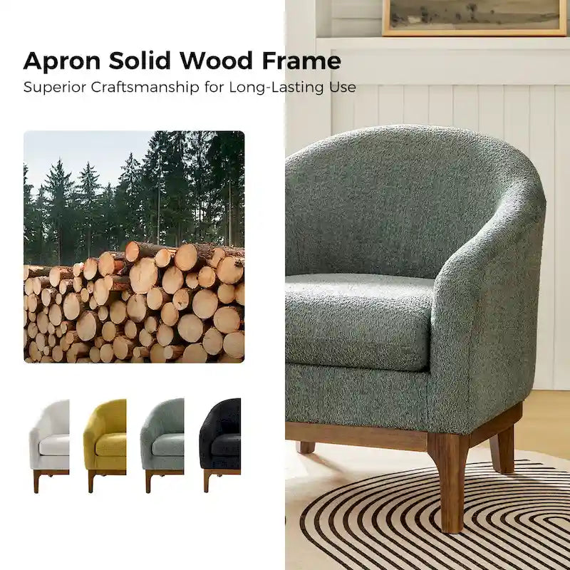 Augus Modern Boucle Accent Barrel Chair with Solid Wood Legs by