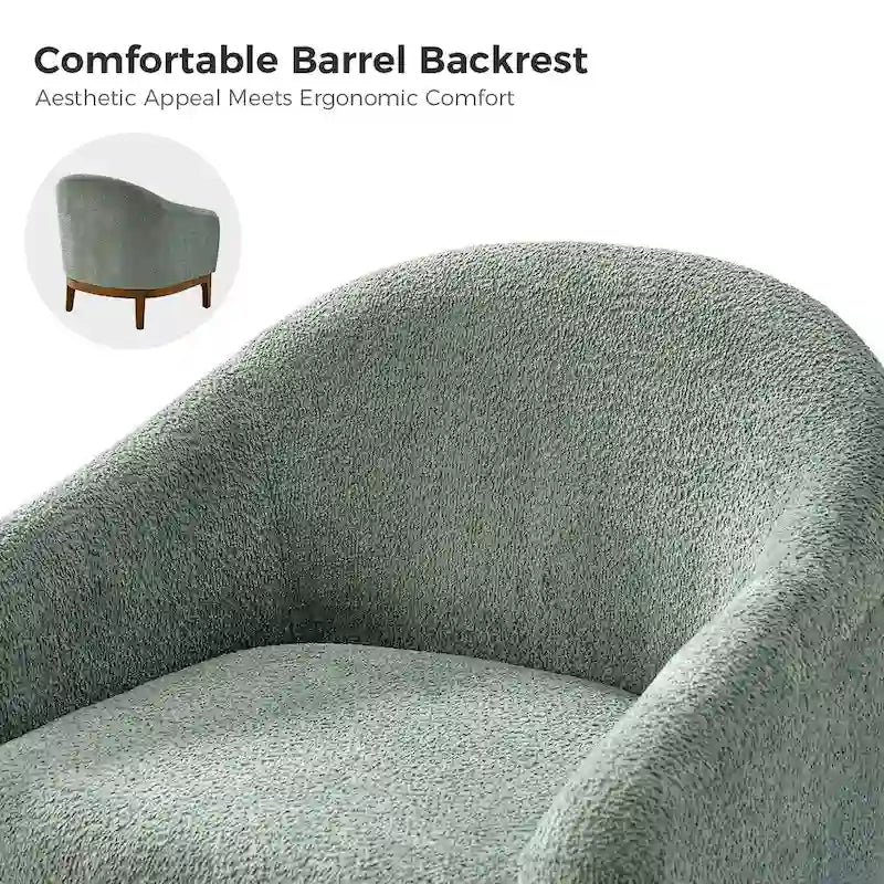 Augus Modern Boucle Accent Barrel Chair with Solid Wood Legs by