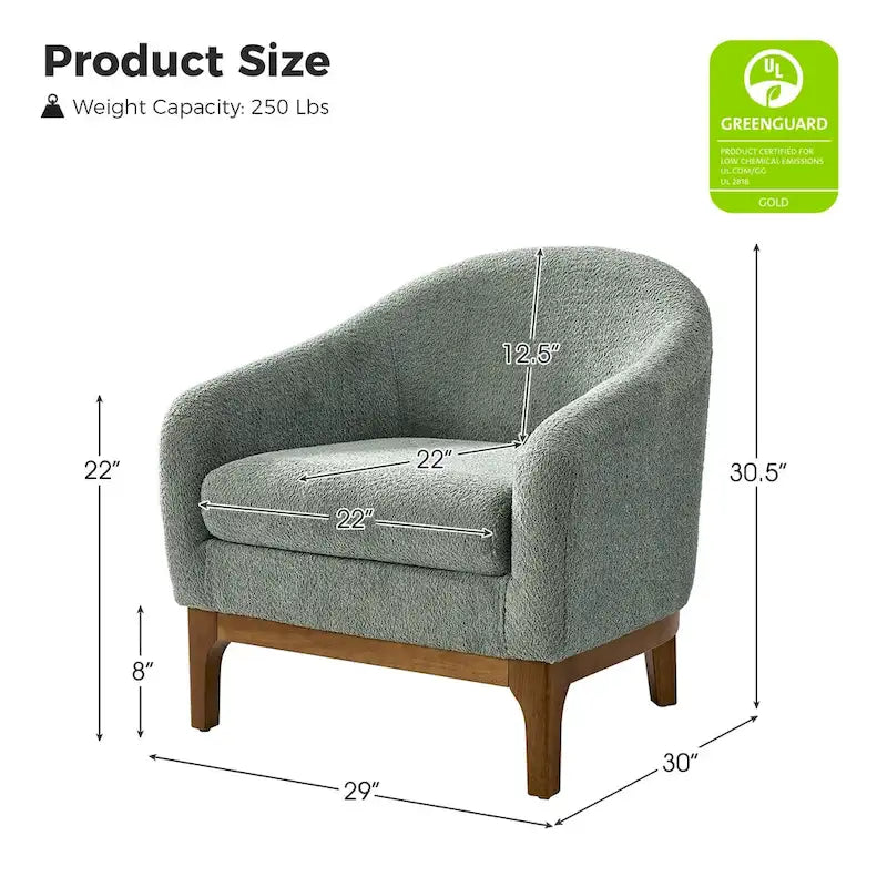 Augus Modern Boucle Accent Barrel Chair with Solid Wood Legs by