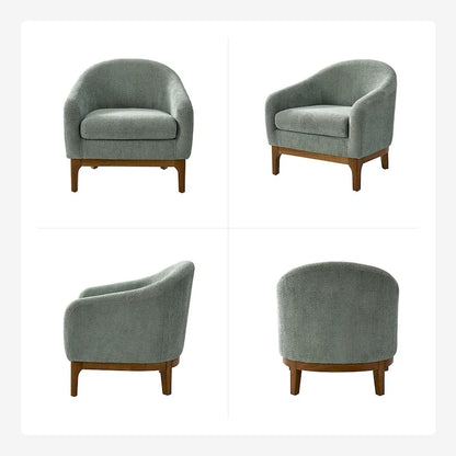 Augus Modern Boucle Accent Barrel Chair with Solid Wood Legs by