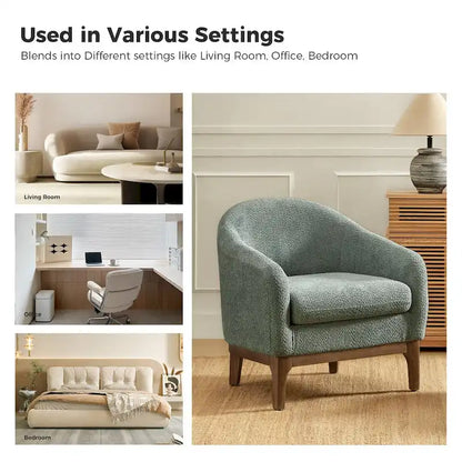 Augus Modern Boucle Accent Barrel Chair with Solid Wood Legs by