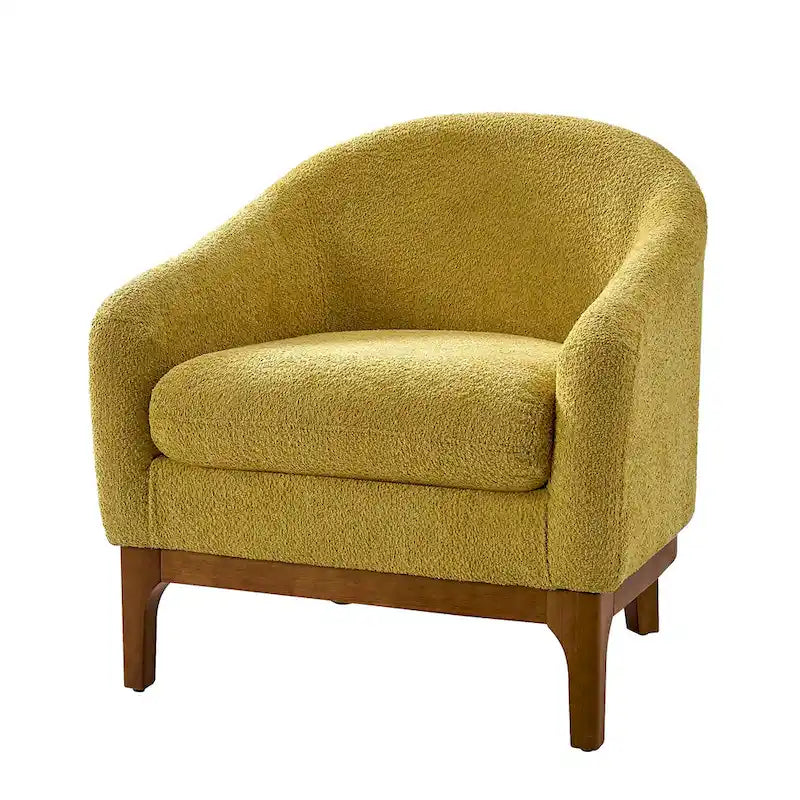 Augus Modern Boucle Accent Barrel Chair with Solid Wood Legs by