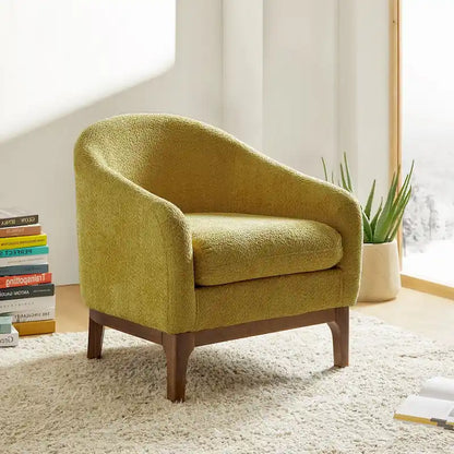 Augus Modern Boucle Accent Barrel Chair with Solid Wood Legs by