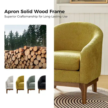 Augus Modern Boucle Accent Barrel Chair with Solid Wood Legs by