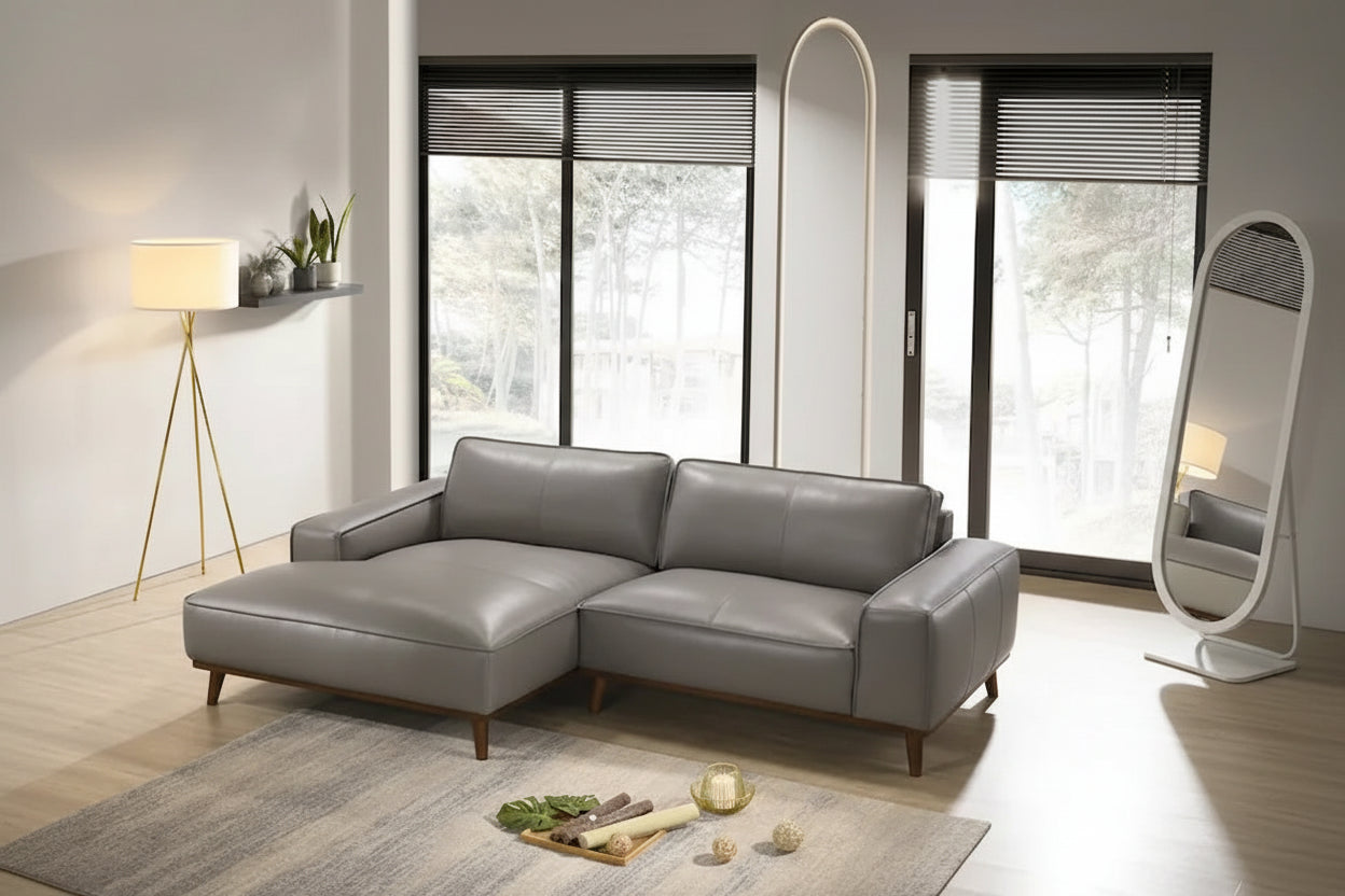 Dayton Mid-Century Modern Genuine Leather Sectional Sofa