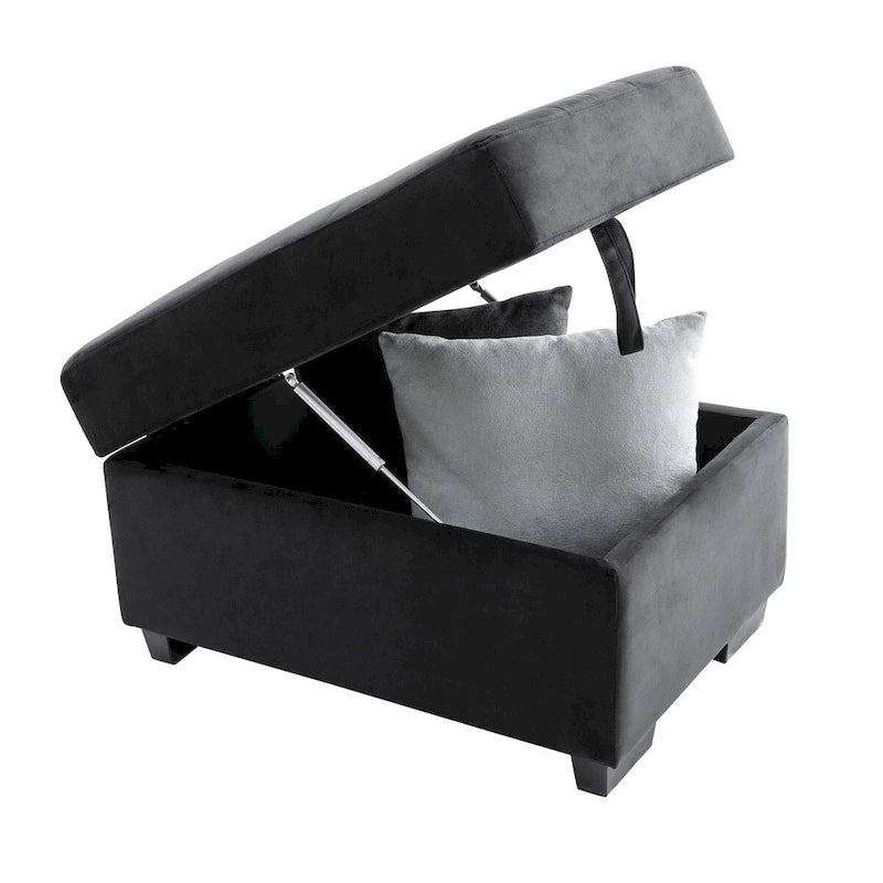 87.4-inch Black L-shaped Sleeper Sectional Sofa with Storage Ottoman, Hidden Arm Storage, and USB Charge