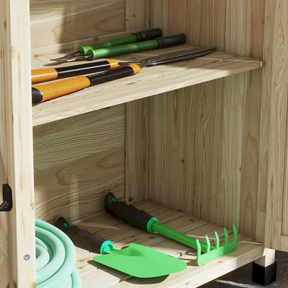 Potting Bench, Wooden Potting Table with Storage Cabinet with 2 Shelves, Garden Work Bench with Galvanized Plated Tabletop