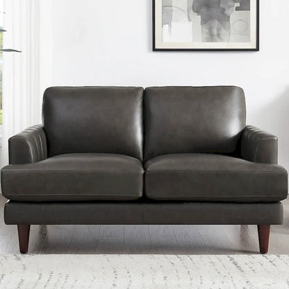 Ivy Living Cassia Top Grain Leather Loveseat with Feather Memory Foam and Springs