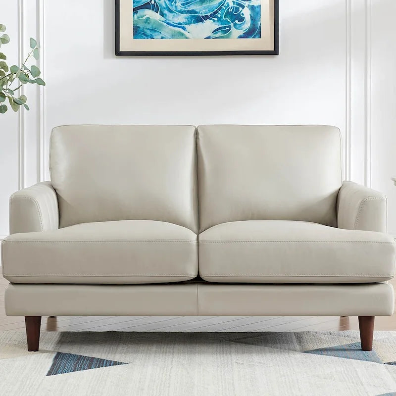 Ivy Living Cassia Top Grain Leather Loveseat with Feather Memory Foam and Springs