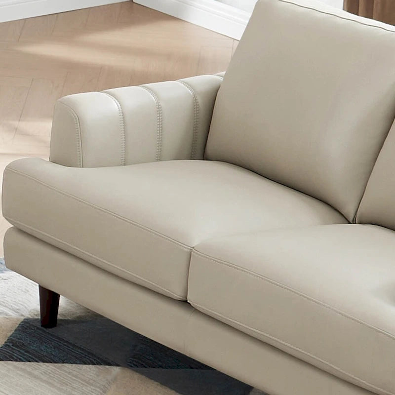 Ivy Living Cassia Top Grain Leather Loveseat with Feather Memory Foam and Springs