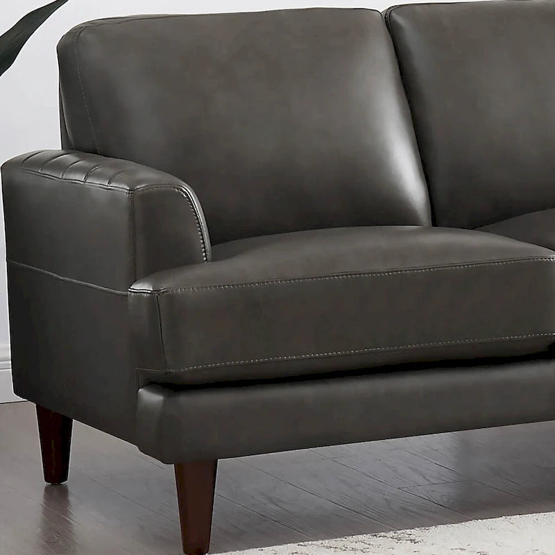 Ivy Living Cassia Top Grain Leather Loveseat with Feather Memory Foam and Springs