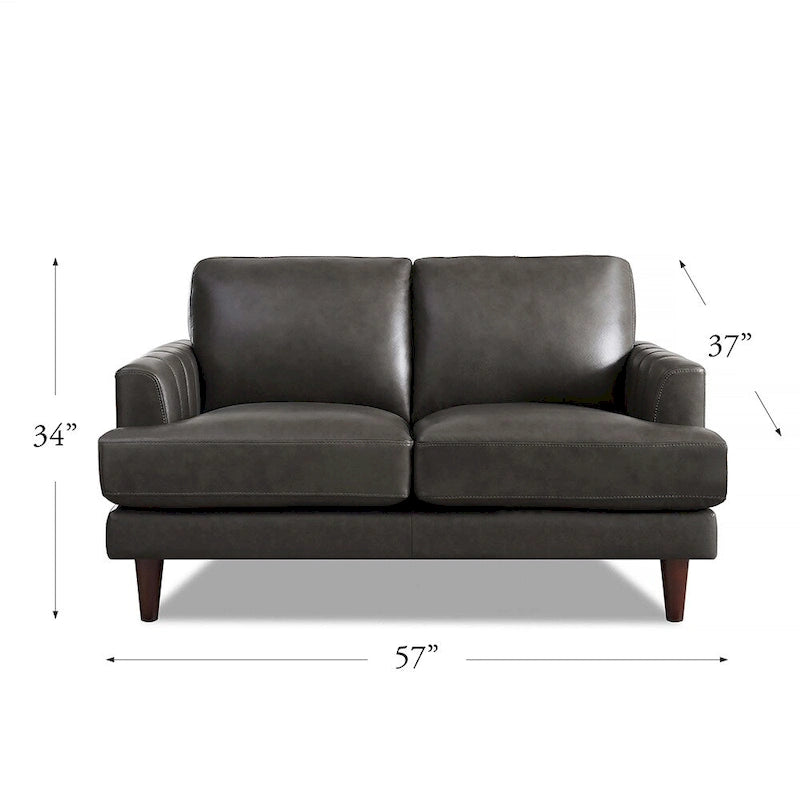 Ivy Living Cassia Top Grain Leather Loveseat with Feather Memory Foam and Springs