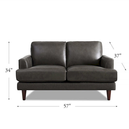 Ivy Living Cassia Top Grain Leather Loveseat with Feather Memory Foam and Springs