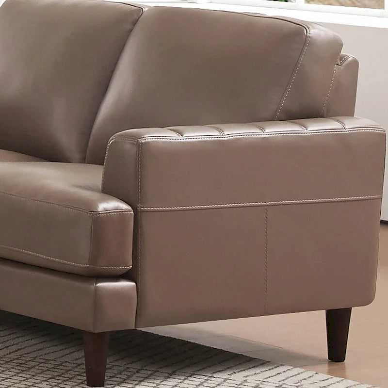 Ivy Living Cassia Top Grain Leather Loveseat with Feather Memory Foam and Springs