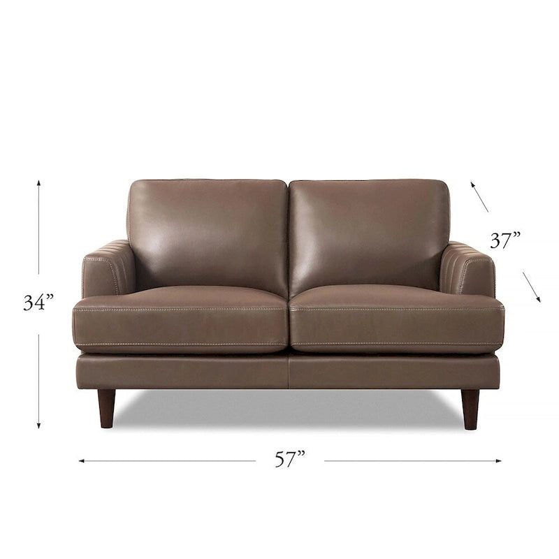 Ivy Living Cassia Top Grain Leather Loveseat with Feather Memory Foam and Springs