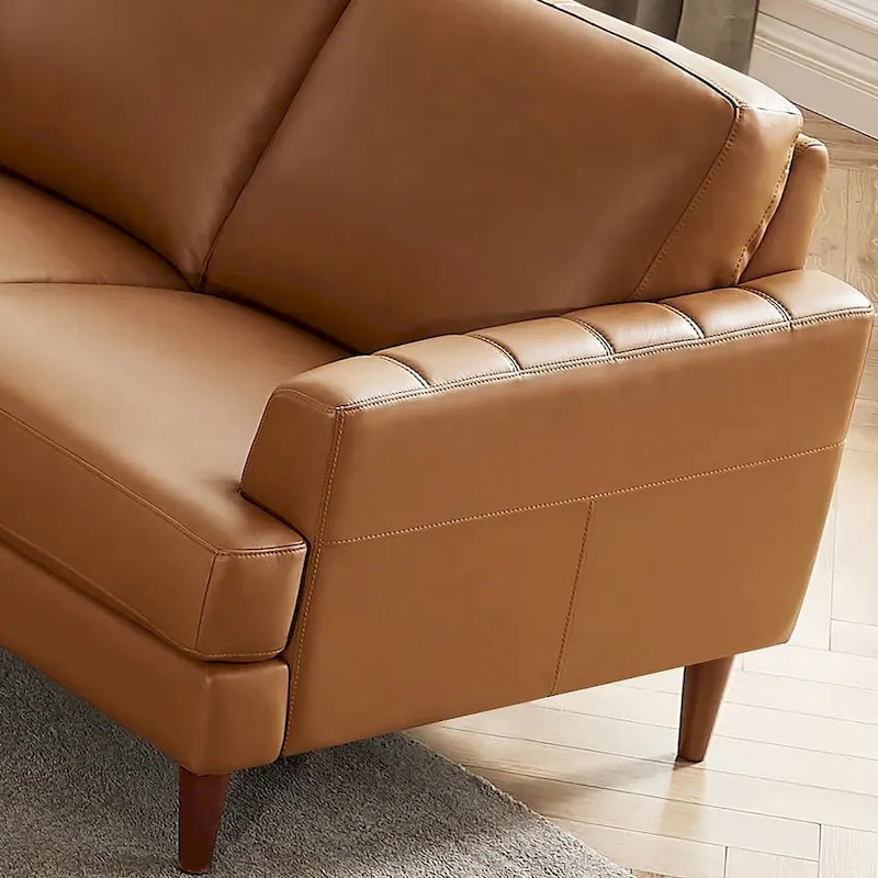 Ivy Living Cassia Top Grain Leather Loveseat with Feather Memory Foam and Springs