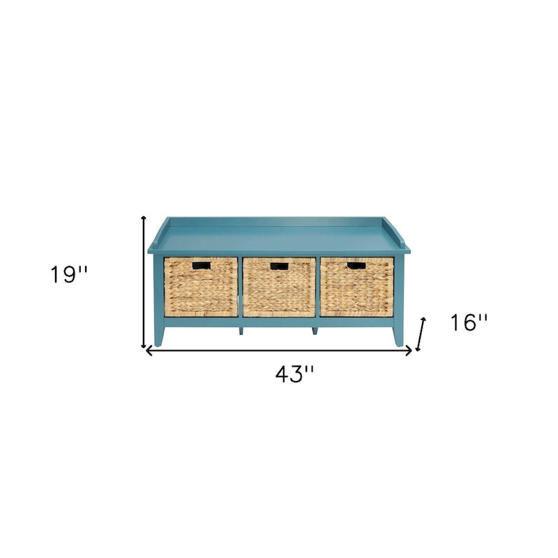 HomeRoots 43 Teal Blue Solid Wood Storage Bench with Drawers - 43