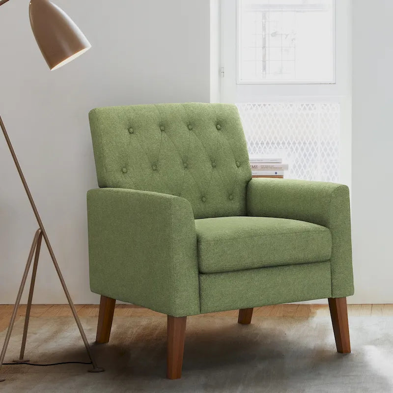 Linen Accent Chair Comfy Living Room Chair with Arms Upholstered Button Tufted Armchair Modern Arm Chairs