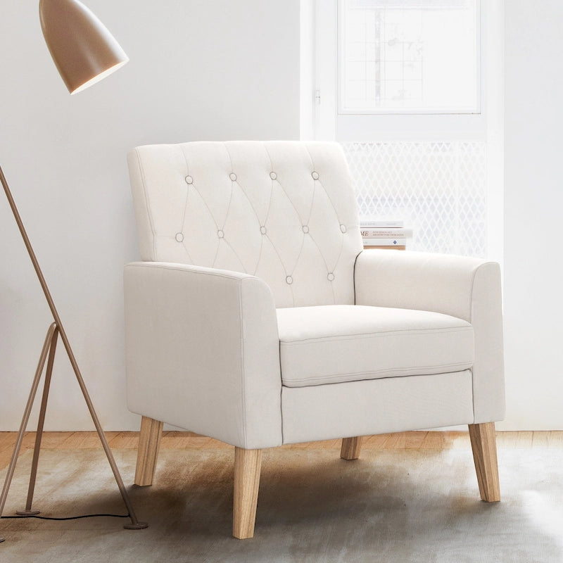 Linen Accent Chair Comfy Living Room Chair with Arms Upholstered Button Tufted Armchair Modern Arm Chairs