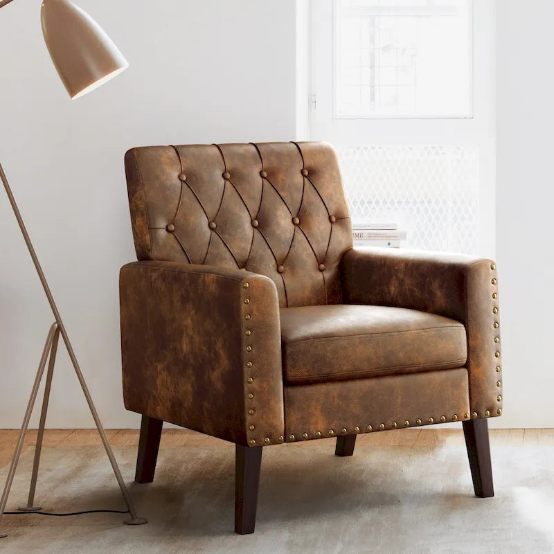 Linen Accent Chair Comfy Living Room Chair with Arms Upholstered Button Tufted Armchair Modern Arm Chairs
