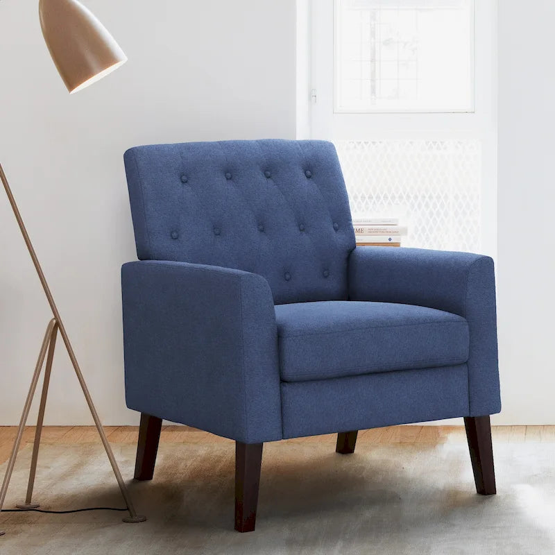 Linen Accent Chair Comfy Living Room Chair with Arms Upholstered Button Tufted Armchair Modern Arm Chairs