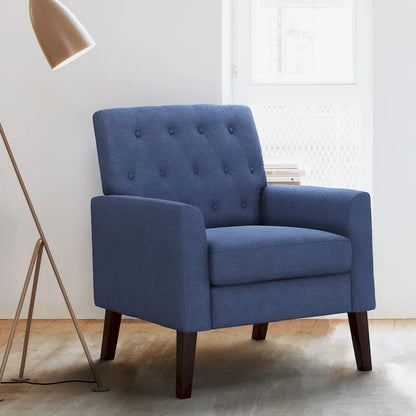 Linen Accent Chair Comfy Living Room Chair with Arms Upholstered Button Tufted Armchair Modern Arm Chairs