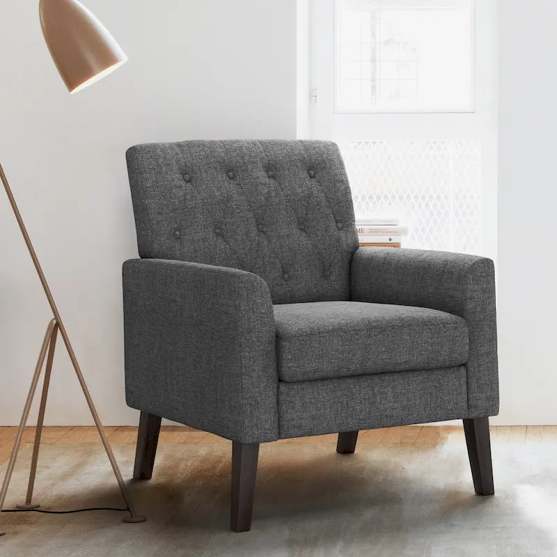 Linen Accent Chair Comfy Living Room Chair with Arms Upholstered Button Tufted Armchair Modern Arm Chairs