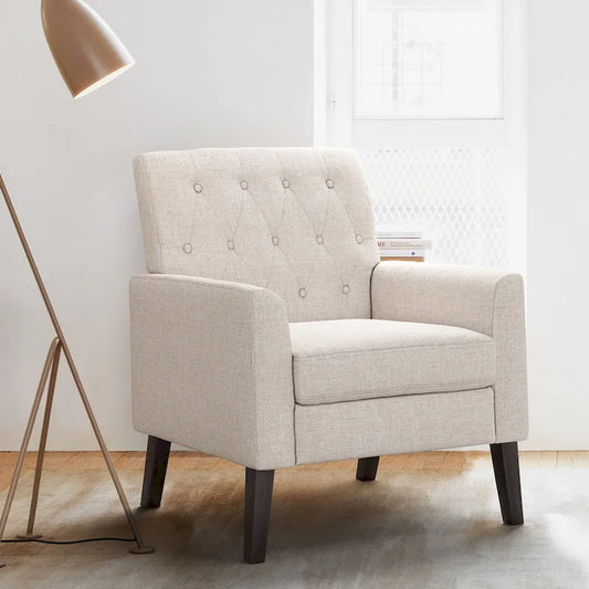  Linen Accent Chair Comfy Living Room Chair with Arms Upholstered Button Tufted Armchair Modern Arm Chairs