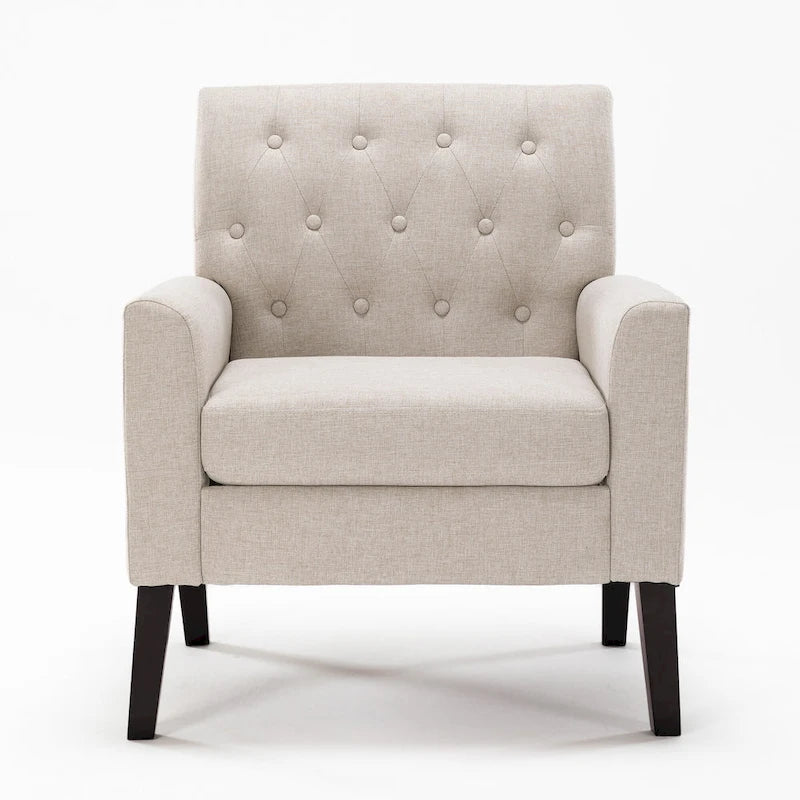 Linen Accent Chair Comfy Living Room Chair with Arms Upholstered Button Tufted Armchair Modern Arm Chairs