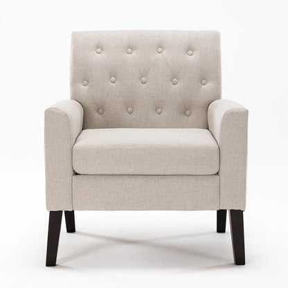 Linen Accent Chair Comfy Living Room Chair with Arms Upholstered Button Tufted Armchair Modern Arm Chairs