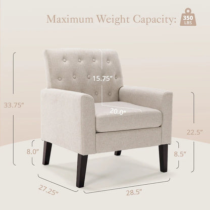 Linen Accent Chair Comfy Living Room Chair with Arms Upholstered Button Tufted Armchair Modern Arm Chairs