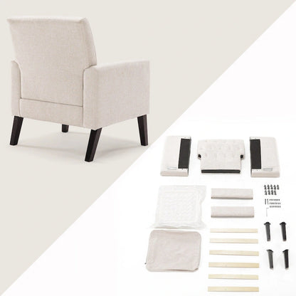 Linen Accent Chair Comfy Living Room Chair with Arms Upholstered Button Tufted Armchair Modern Arm Chairs