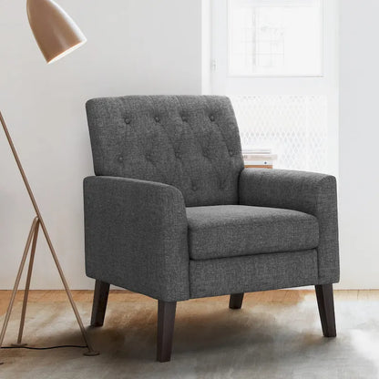 Linen Accent Chair Comfy Living Room Chair with Arms Upholstered Button Tufted Armchair Modern Arm Chairs