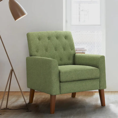 Linen Accent Chair Comfy Living Room Chair with Arms Upholstered Button Tufted Armchair Modern Arm Chairs