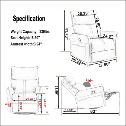 Modern PU Leather Rocker Seating Glider Swivel Recliner Chair