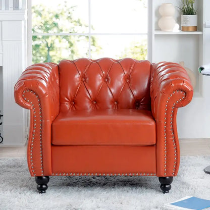 Classically Elegant 84.65 Three-Seater Rolled Arm Chesterfield Sofa in PU Leather - Sturdy Birch Legs, Soft Upholstery